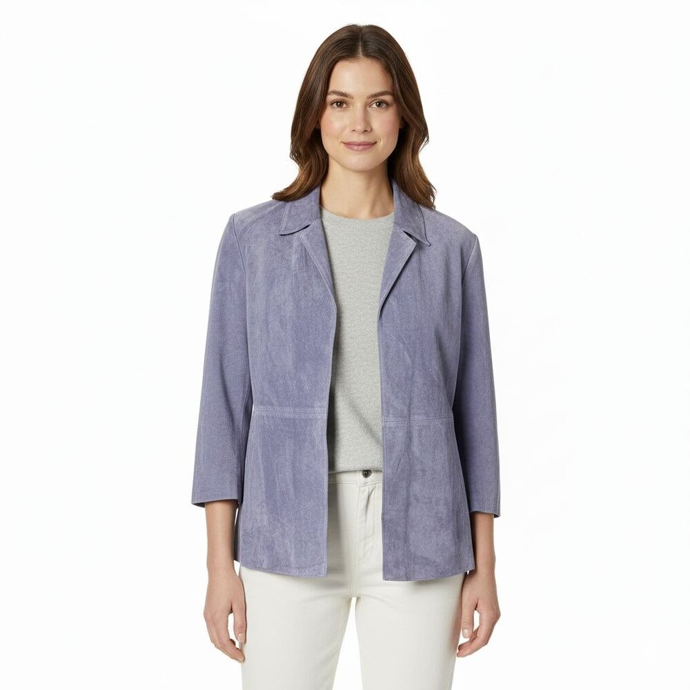 Vintage Outfit JPR Purple Suede Leather Open Front Jacket Petite‎ Medium PM NWT